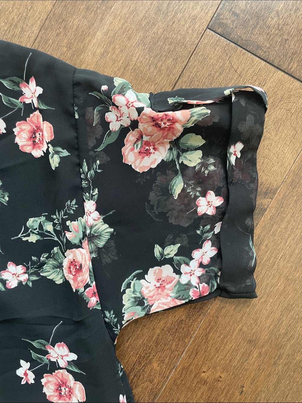 PinkBlush- Floral Short Sleeve Women's Top - Black with Pink Roses- Maternity - Picture 3 of 7